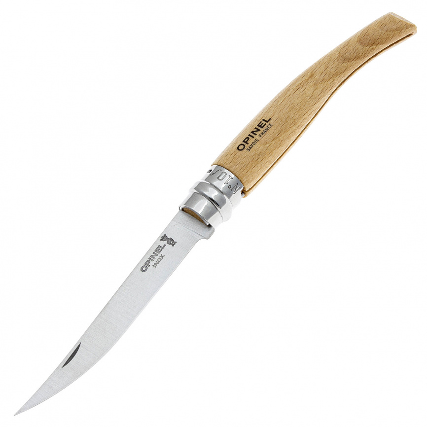 Нож складной филейный Opinel 10 Slim Inox 002559, 100 мм, бук фото 1