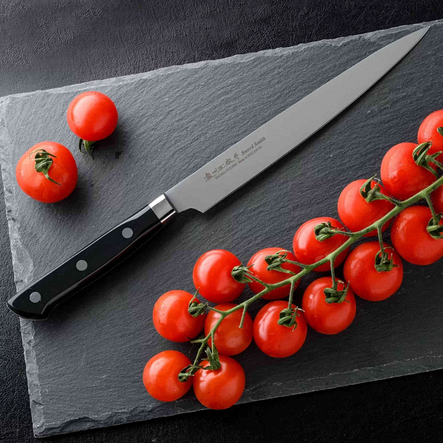 Нож кухонный филейный Satake Stainless Bolster 802-741, 170 мм,  черный фото 3